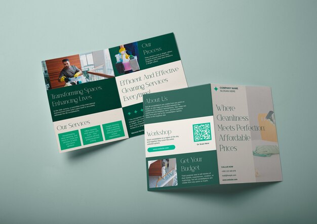 Diseño de plantillas de folletos para servicios de limpieza