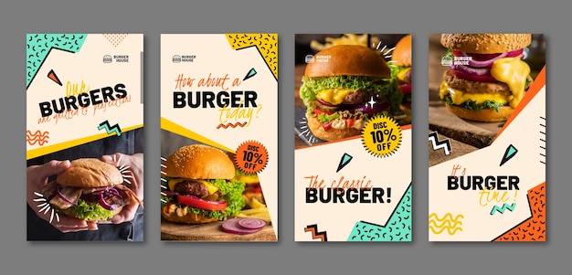 Vector gratuito diseño de plantillas de historias de instagram de restaurantes