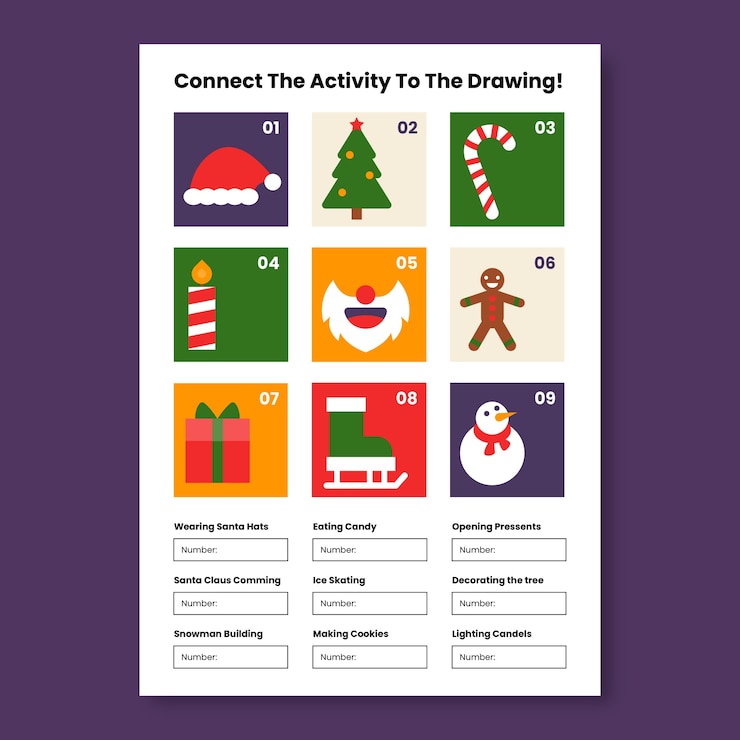 Vector gratuito diseño de plantillas de hojas de trabajo de invierno y navidad