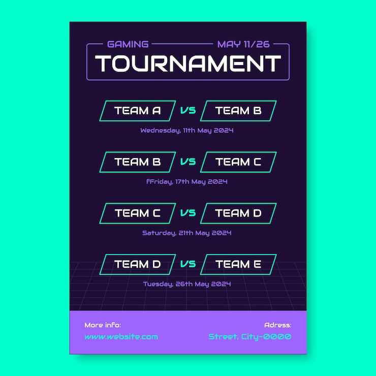 Vector gratuito diseño de plantillas de horarios de torneos de juegos