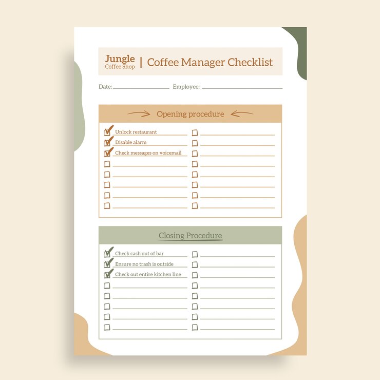 Vector gratuito diseño de plantillas de listas de comprobación de cafeterías