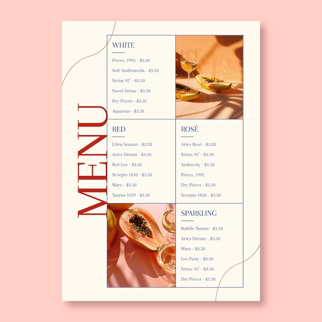 Diseño de plantillas de menú de vinos