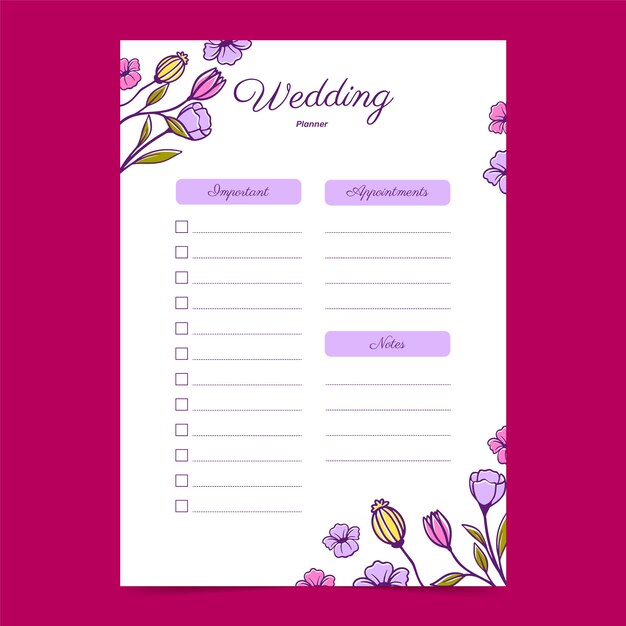 Diseño de plantillas para planificadores de bodas