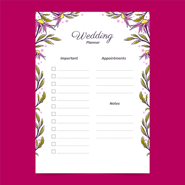 Vector gratuito diseño de plantillas para planificadores de bodas