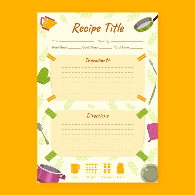 Vector gratuito diseño de plantillas de recetas dibujadas a mano