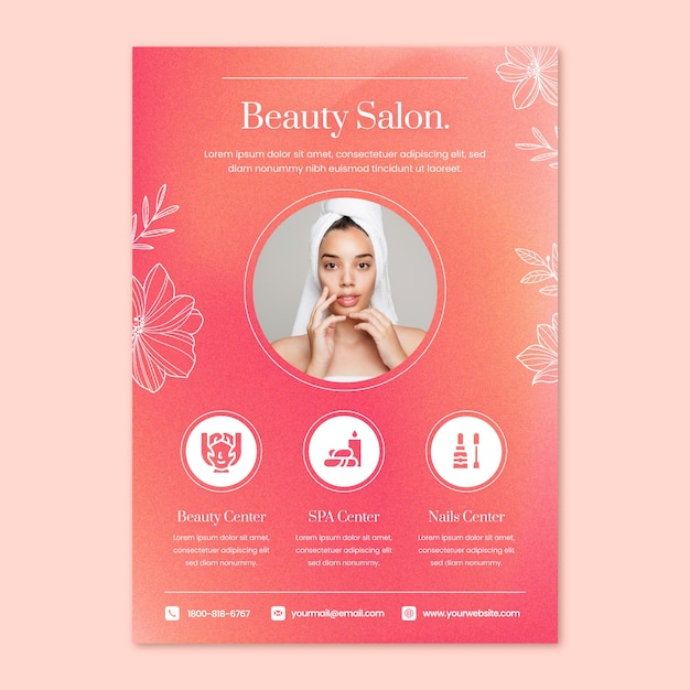 Vector gratuito diseño de plantillas de salones de belleza con gradiente.