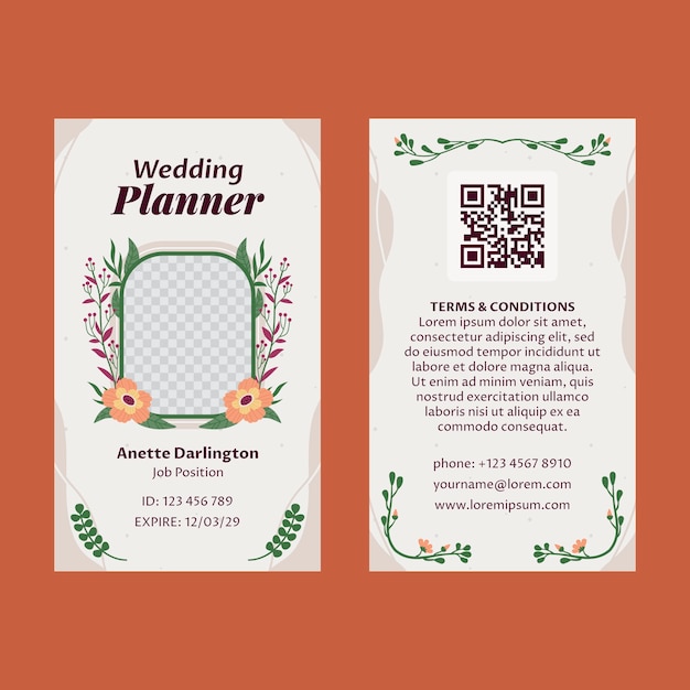 Vector gratuito diseño de plantillas de tarjetas de identificación de bodas