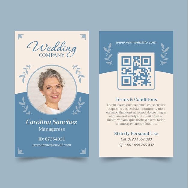 Vector gratuito diseño de plantillas de tarjetas de identificación de bodas