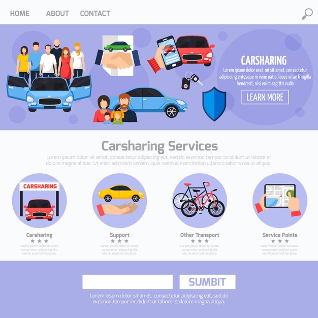 Diseño de plantillas web de servicio de coche compartido