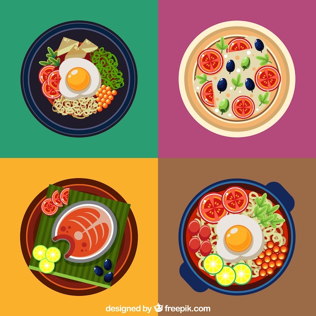 Diseño de platos de comida a color