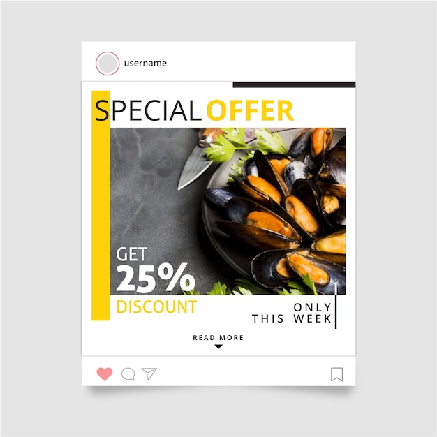 Vector gratuito diseño de post de instagram de alimentos