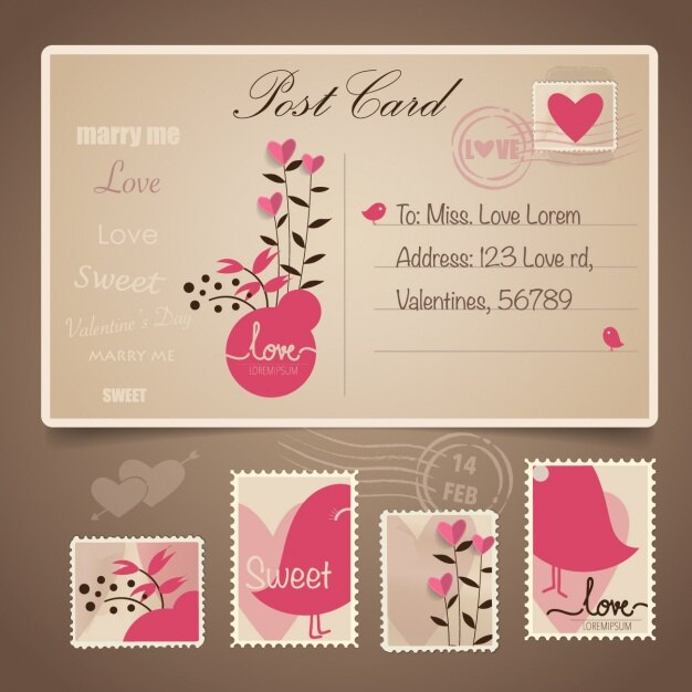 Vector gratuito diseño de postal de san valentín