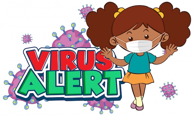 Diseño de póster de coronavirus con alerta de virus de palabra y máscara con niña