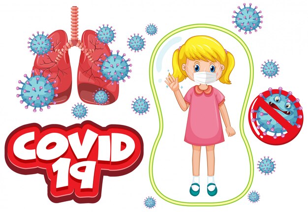 Diseño de póster de coronavirus con niña enferma con máscara