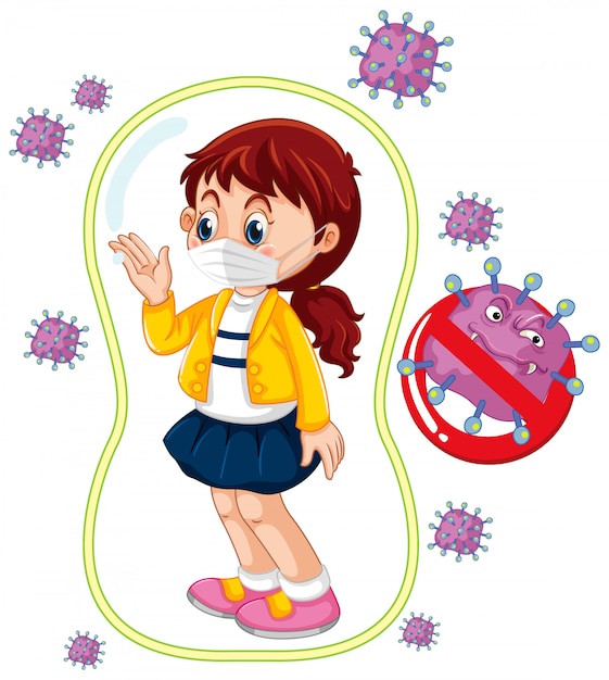 Vector gratuito diseño de póster de coronavirus con niña con máscara