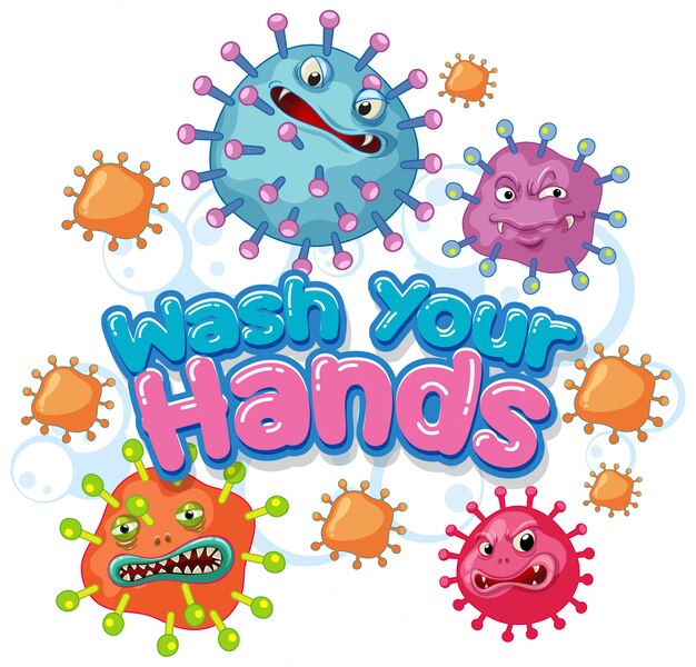 Diseño de póster de coronavirus con word lava tus manos