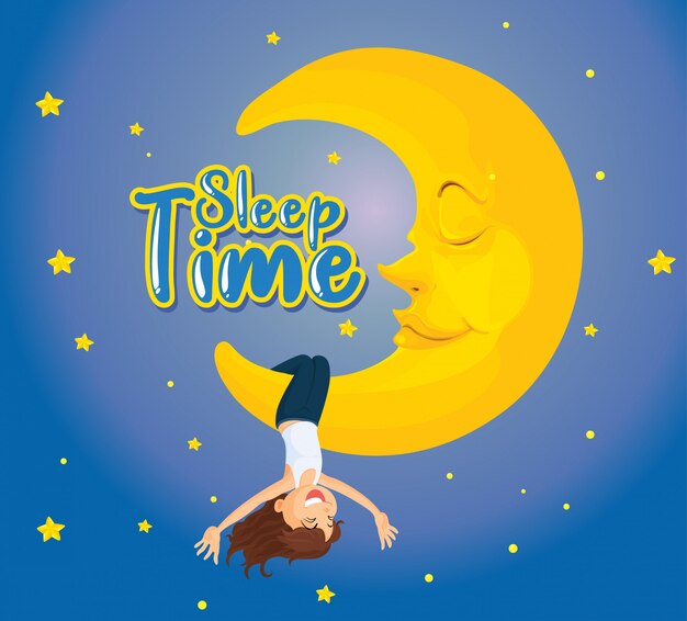 Diseño de póster para dormir con la niña en la luna