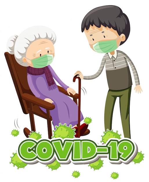 Vector gratuito diseño de póster para el tema del coronavirus con personas mayores con máscara