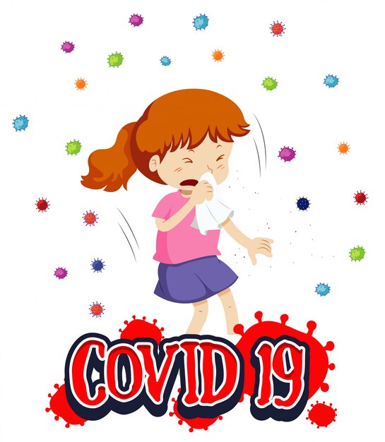 Diseño de póster para tema de coronavirus con tos de niña