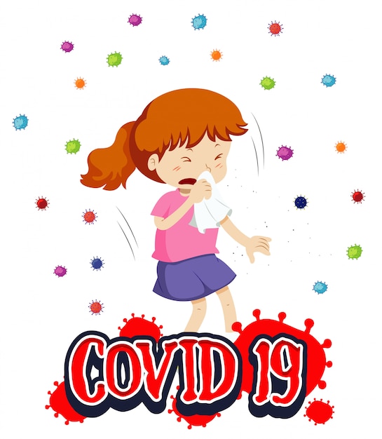 Diseño de póster para tema de coronavirus con tos de niña