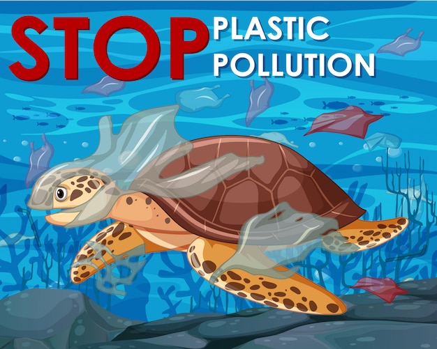 Diseño de póster con tortuga marina en el océano