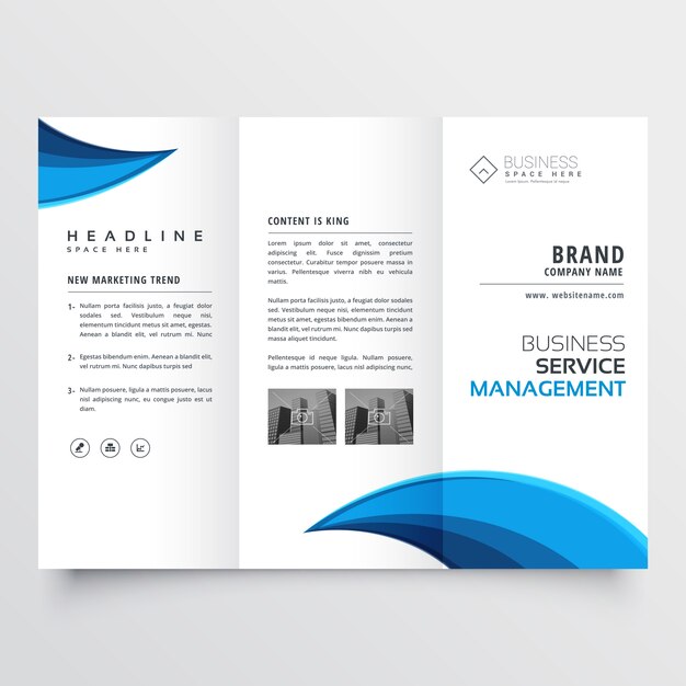 diseño de presentación de folleto de negocios triple azul moderno