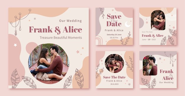 Diseño de publicaciones de instagram de boda boho