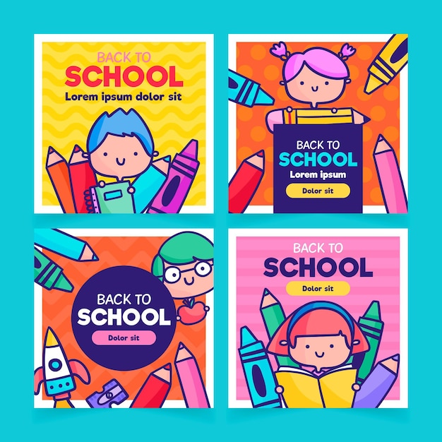 Vector gratuito diseño de publicaciones de instagram de regreso a la escuela