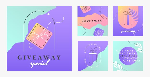Diseño de publicaciones de instagram de sorteo degradado
