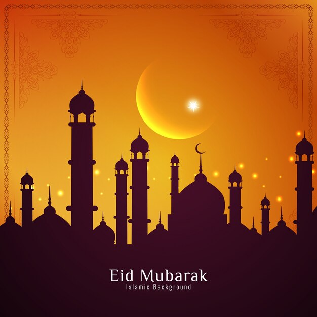 Diseño de puesta de sol de eid mubarak
