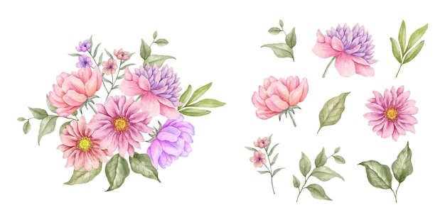 diseño de ramo floral acuarela
