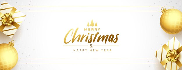 Diseño realista de banner dorado feliz navidad