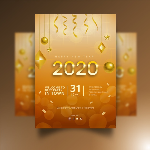 Vector gratuito diseño realista de carteles de año nuevo 2020