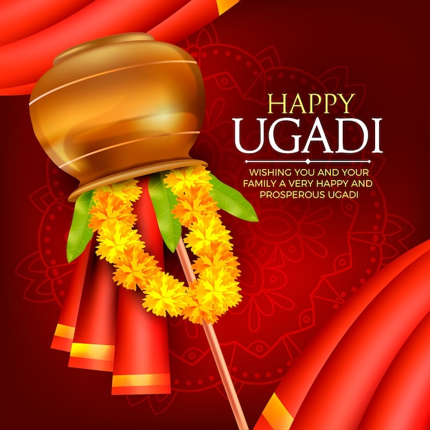 Diseño realista de celebración feliz ugadi