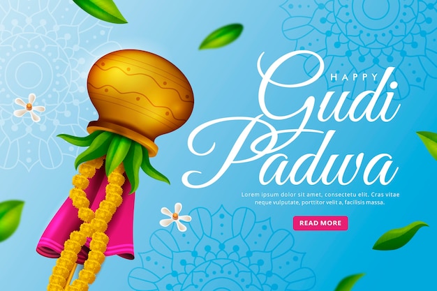 Vector gratuito diseño realista feliz gudi padwa