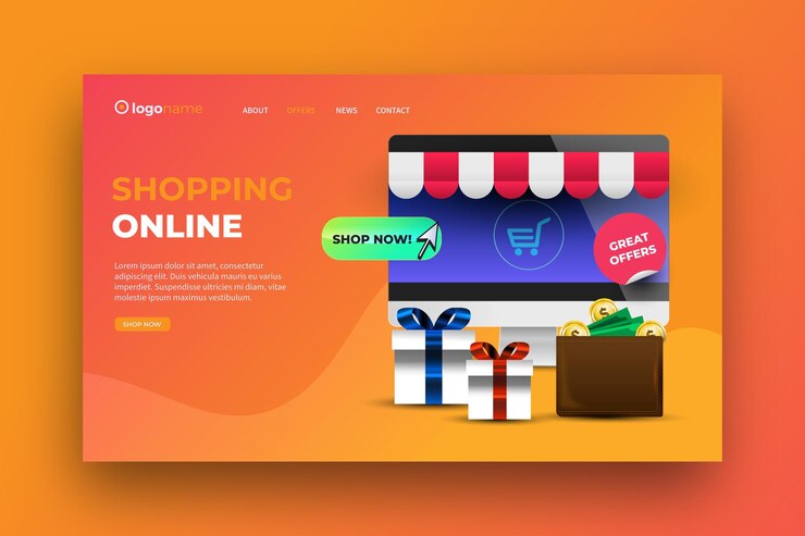 Vector gratuito diseño realista de página de aterrizaje de compras en línea