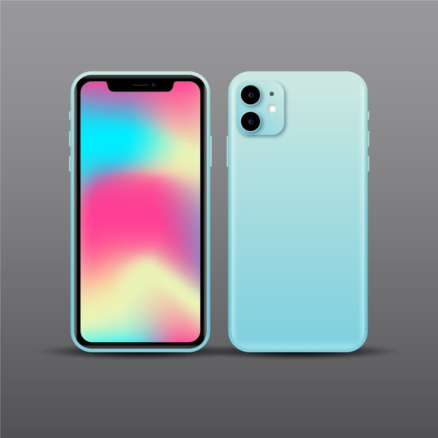 Diseño realista de teléfono inteligente azul con dos cámaras