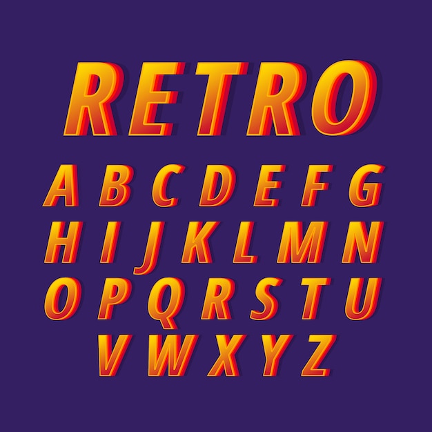 Vector gratuito diseño retro 3d para alfabeto