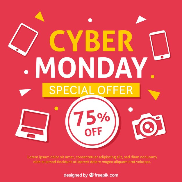 Diseño rojo de cyber monday en estilo flat
