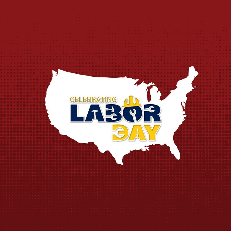 Vector gratuito diseño rojo para el día del trabajo de los eeuu con mapa
