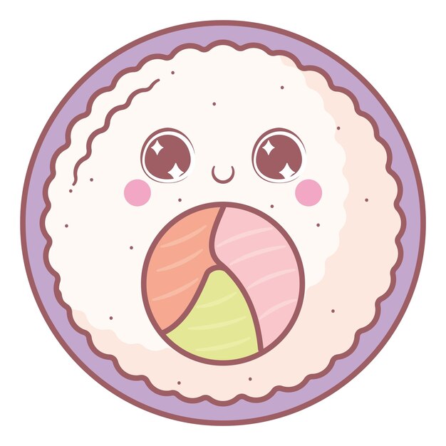 Vector gratuito diseño del rollo de sushi kawaii