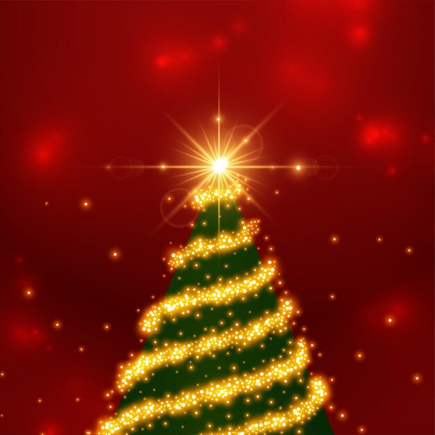 Diseño de saludo de árbol dorado brillante feliz navidad brillante