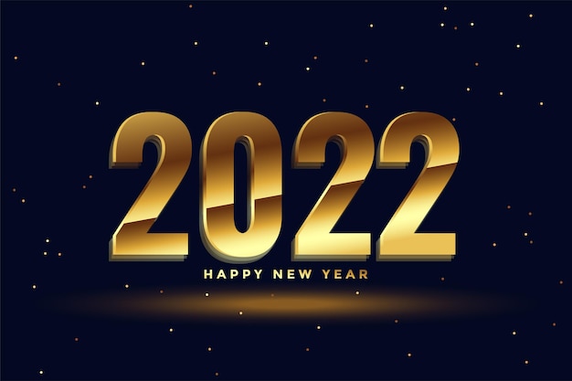 Diseño de saludo brillante dorado de año nuevo 2022 de estilo 3d
