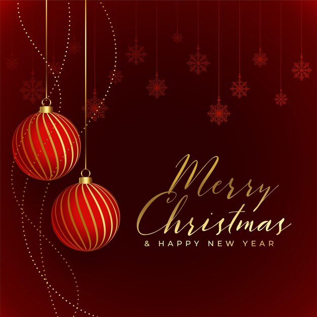 Diseño de saludo festival de bolas de navidad colgantes