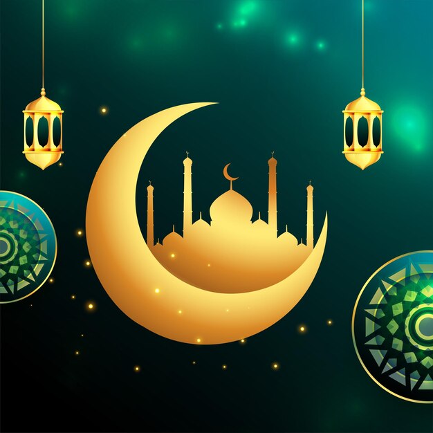Diseño de saludo del festival islámico eid mubarak brillante