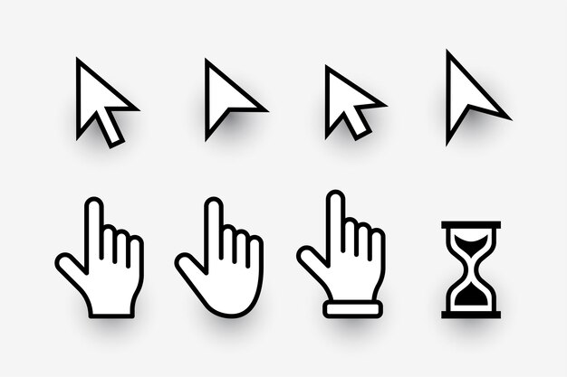 diseño de señal de reloj de arena con puntero de dedo de la mano de la computadora de estilo plano