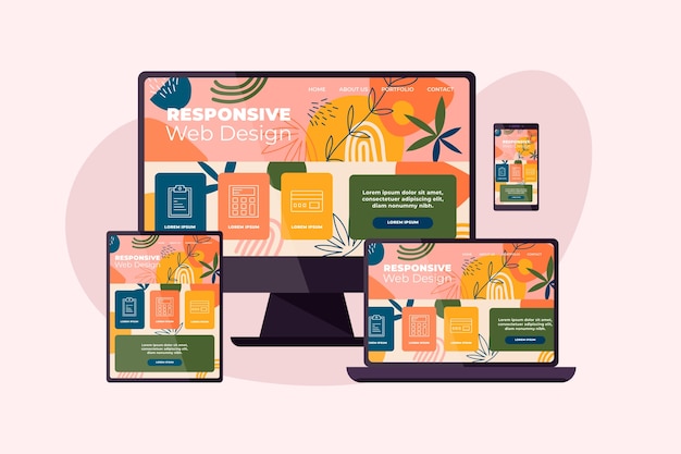 Vector gratuito diseño de sitio web responsivo de diseño plano