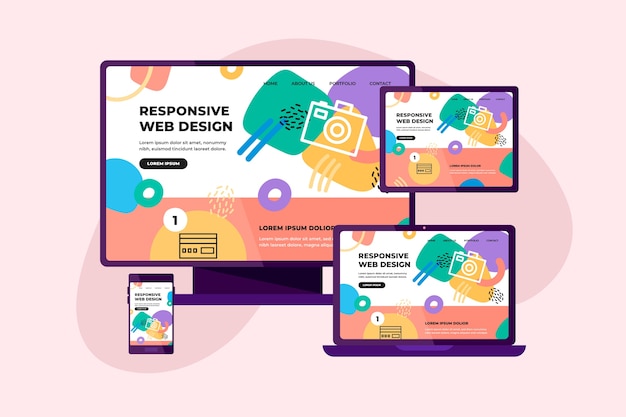 Diseño de sitio web responsivo de diseño plano