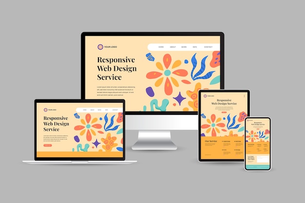 Diseño de sitio web responsivo de diseño plano