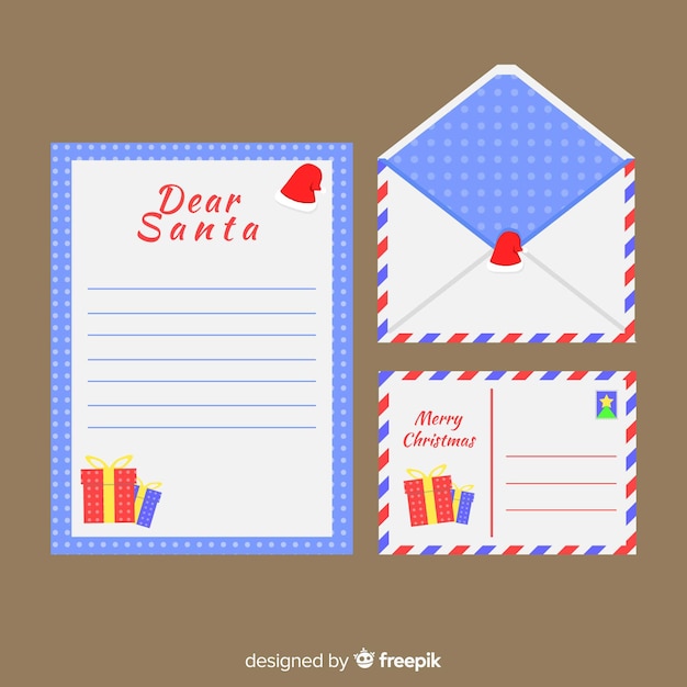 Diseño de sobre y carta de navidad en estilo dibujo a mano